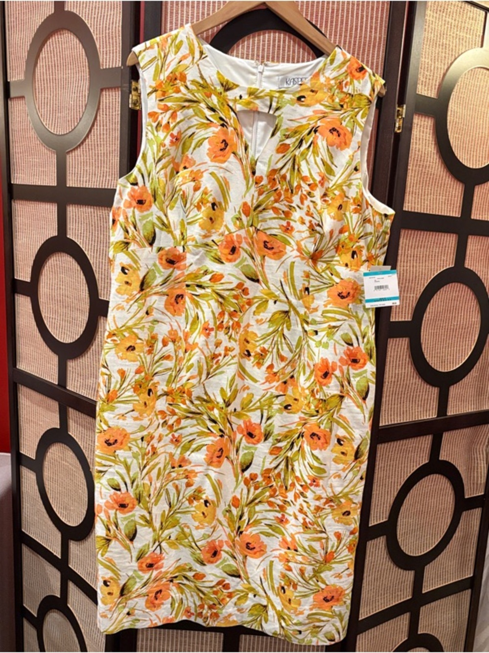 Kasper White Midi Dress with Orange & Green Floral Print